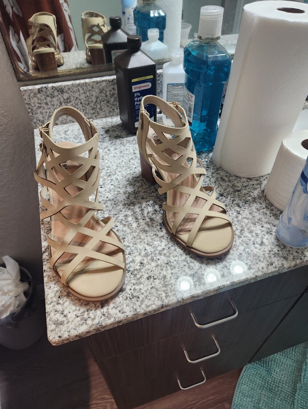 Beige Strappy Block Heel Sandals - Women's Fashion